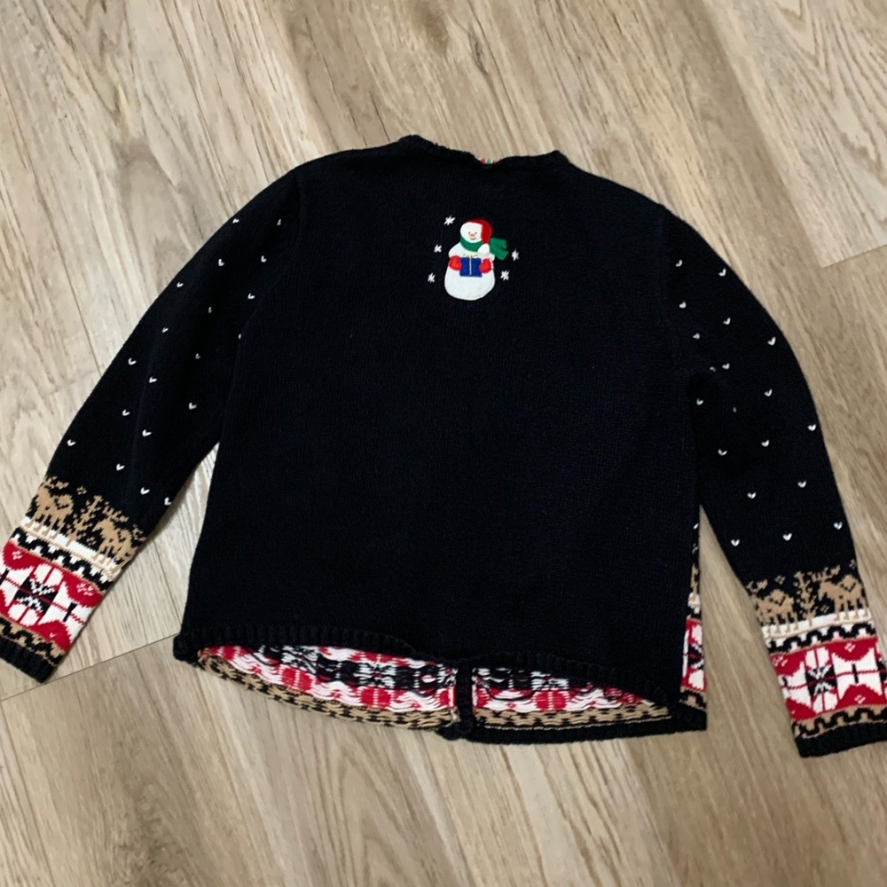 Vintage Christmas Snowman Reindeer Fair Aisle Cardigan - Petite Large - Picture 3 of 7
